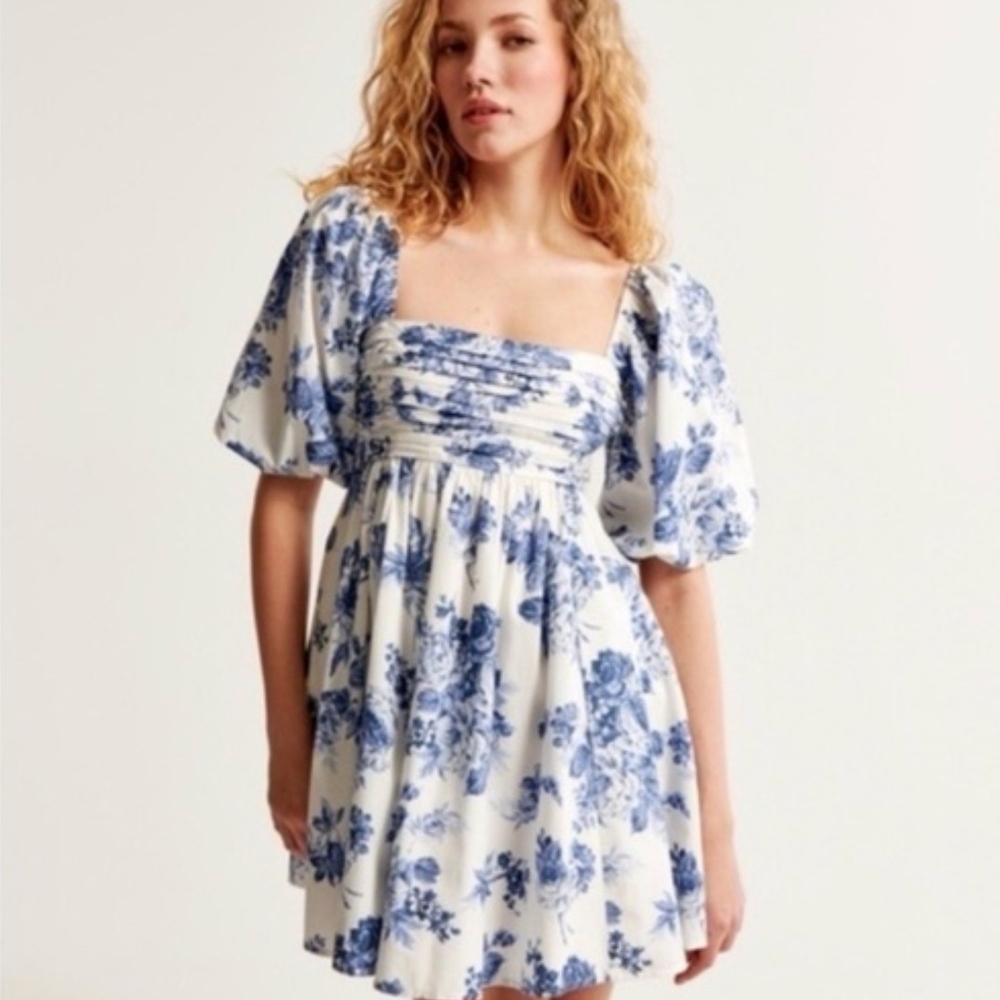 Abercrombie Emerson Floral Blue and White Mini Dress